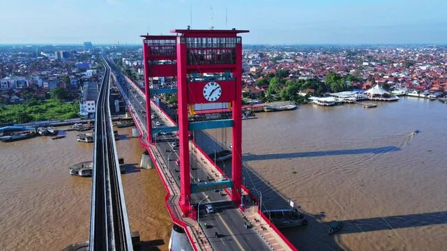 Traffic on the Ampera Bridge in Palembang