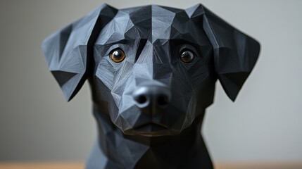 Geometric black dog head sculpture