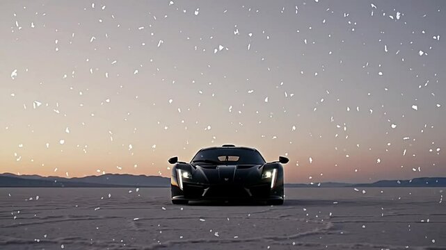 Hypercar Silhouette Against Textured
Grain Sky at Dawn - Stillness in Motion