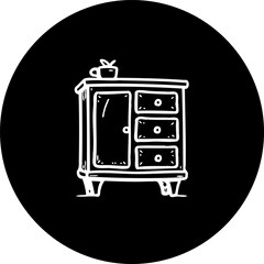 Hand-drawn furnishing: antique cabinet adorned with a delicate potted plant