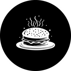 Burger silhouette illustration on a black background offering stylized fast food