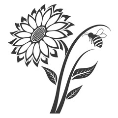 Black and white floral design with vintage flower and leaf pattern illustration