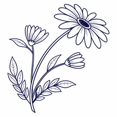 Black and white floral design with vintage flower and leaf pattern illustration