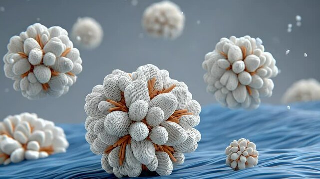 Abstract 3D Animation White Orange Spheres Blue Background