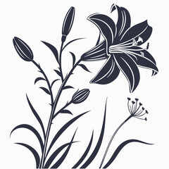 Black and white floral design with vintage flower and leaf pattern illustration