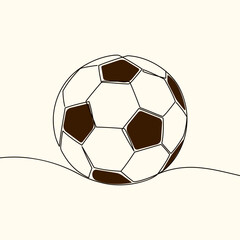 Continuous line drawing of football or soccer ball. Minimalist black linear sketch isolated on white background. Hand drawn vector illustration.