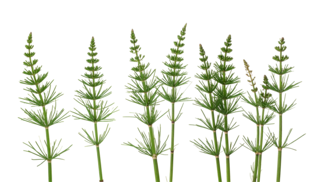 Green horsetail plant stems on transparent background close up botanical texture and isolated natural growth spring flora