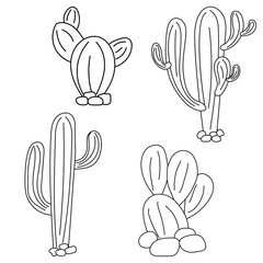 Collection of outline cactus plants isolated on white backgound. Desert plant, Mexican cacti flower, aloe, succulent set. Vector illustration 
