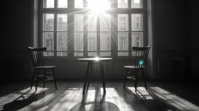 Sunlit room with two chairs and a table