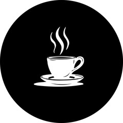 Minimalistic coffee break, steaming cup on saucer inside a simple dark circle