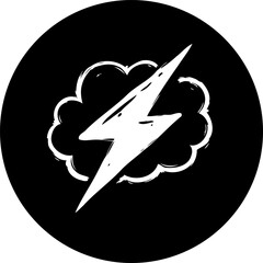 Stylized thunderstorm icon illustration with dark background representing force