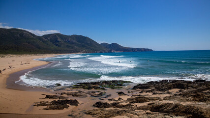 Sardinian sea Buggerru coast, San Nicolo' beach, Portixeddu  village, Italy