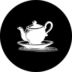 Vintage teapot sketch in contrasting monochrome circle background design