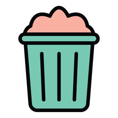 Filled bin icon flat line style illustration representing waste management and garbage disposal, suitable for sanitation, recycling, and environmental-related projects