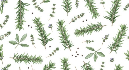 Aromatic herb garden delight Rosemary thyme sage  pepper dance on white