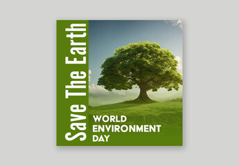 World Environment Day Editable Social Media Post with Nature Scene for Save The Earth Campaign.