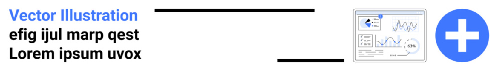 Dashboard features charts, graphs, and data visuals alongside a prominent medical cross icon. Ideal for healthcare, analytics, technology, research, monitoring, medical data simple landing page