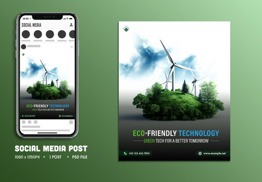 World Environment Day Editable Social Media Post with Smart Eco-Friendly Technology and Vision for a Greener Future.