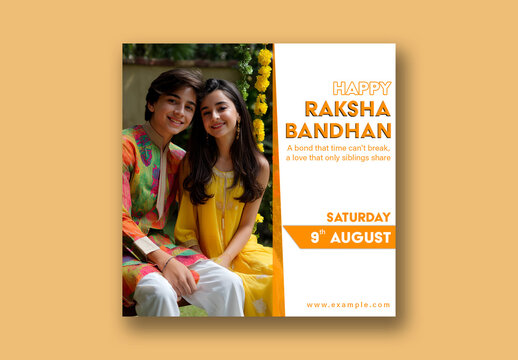 Happy Raksha Bandhan Editable Social Media Post with Brother and Sister Together Celebrating the Unbreakable Bond of Love and Protection.