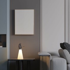 living room of apartment with closeup of poster frame mockup. 3d illustration