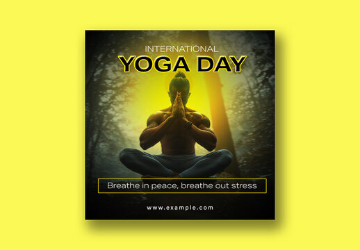 International Yoga Day Editable Social Media Post with Man Meditating to Promote Wellness, Mindfulness and Healthy Living.