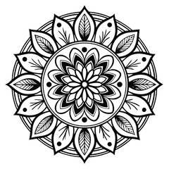 Black and white mandala vector isolated on white. Vector hand drawn circular decorative element.