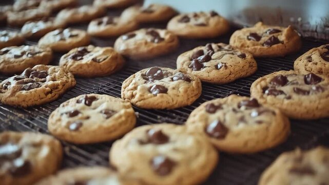 production of cookies with chocolate on factory