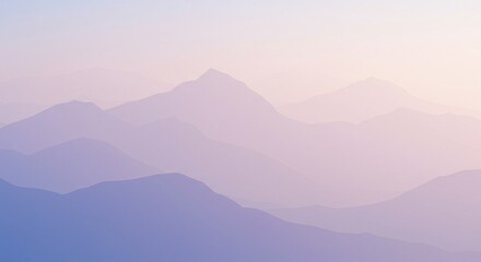 Ethereal mountain ranges layered in lavender and blue haze