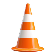 A Vibrant Orange Traffic Cone with White Stripes a Sign of Caution and on transparent background