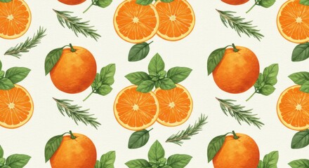 Citrus  Herb Garden Oranges Rosemary  Basil watercolor design