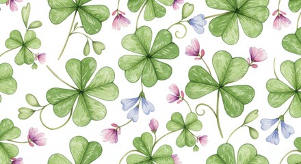 Obraz premium Clover Blooms A whimsical watercolor pattern of green clover dainty flowers
