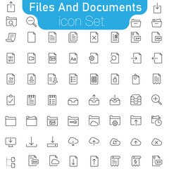Set of file and document Icons. Simple line art style icons pack. Vector illustration.