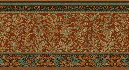 Intricate floral tapestry A rich auburn field blossoming with ornate timeless elegance