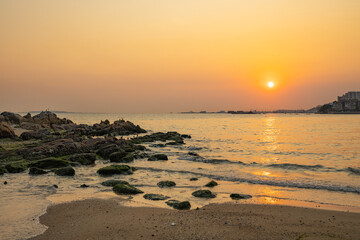 Beautiful sunset at a beach in Tuen Mun, New Territories, Hong Kong