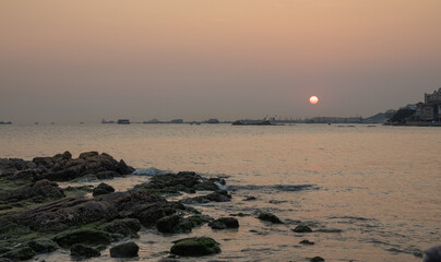 Beautiful sunset at a beach in Tuen Mun, New Territories, Hong Kong