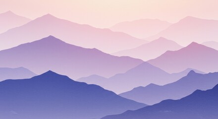 Layered lavender mountains fade into a pink dawn distant  serene