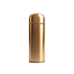 A sleek golden thermos gleaming as a treasured heirloom radiating warmth on transparent background