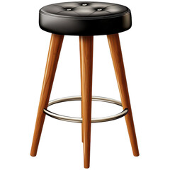 An elegant black leather bar stool with a classic design sits ready for on transparent background