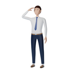 Businessman looking into the distance on transparent background