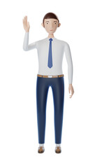 Smiling businessman waving hand on transparent background