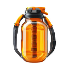 Golden elixir in a sleek futuristic water bottle ready for adventure on transparent background