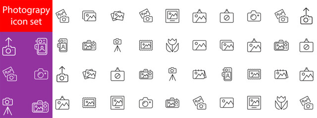 Photography icon set. Containing photo camera, photographer, video camera and photograph symbol vector illustration. Solid icon collection.