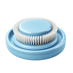 Gentle cleanse A soft blue facial brush ready for a soothing skin routine on transparent background