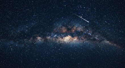 Naklejka premium Milky Ways starry expanse crossed by a radiant shooting star cosmic ballet