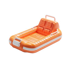 A vibrant orange inflatable boat beckons summer adventures and river on transparent background
