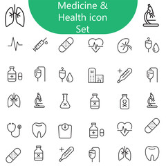 Medical and  Healthcare line editable icon set, Medical and Healthcare icons Pixel perfect. medical, pharmacy, cardiology, doctor, nurse, insurance, test tube, etc.