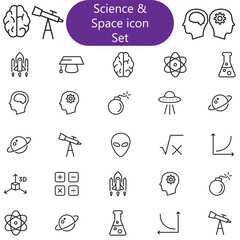 Fototapeta premium Science Line Icons. Editable Stroke. Pixel Perfect. For Mobile and Web. Contains such icons as Planet, Astronomy, Machine Learning, Artificial Intelligence, Chemistry, Biology, Medicine, Education, Sc