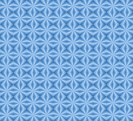 This seamless pattern features a crystalline, star-like geometry in cool shades of blue, creating a mesmerizing 3D illusion. Perfectly aligned symmetry evokes calm, precision, a modern icy elegance