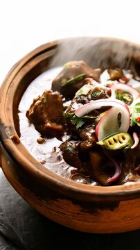Authentic Pakistani nihari, a slow-cooked spicy beef stew simmered to perfection in a traditional clay pot. This fragrant and flavorful ethnic dish showcases the rich culinary heritage cuisine