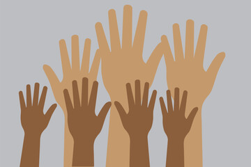 hand rise vote icon sign vector. Handdrawn silhouette of cupped hands isolated on white background. Highlighted outline of raised hands. Modern illustration. EPS 10